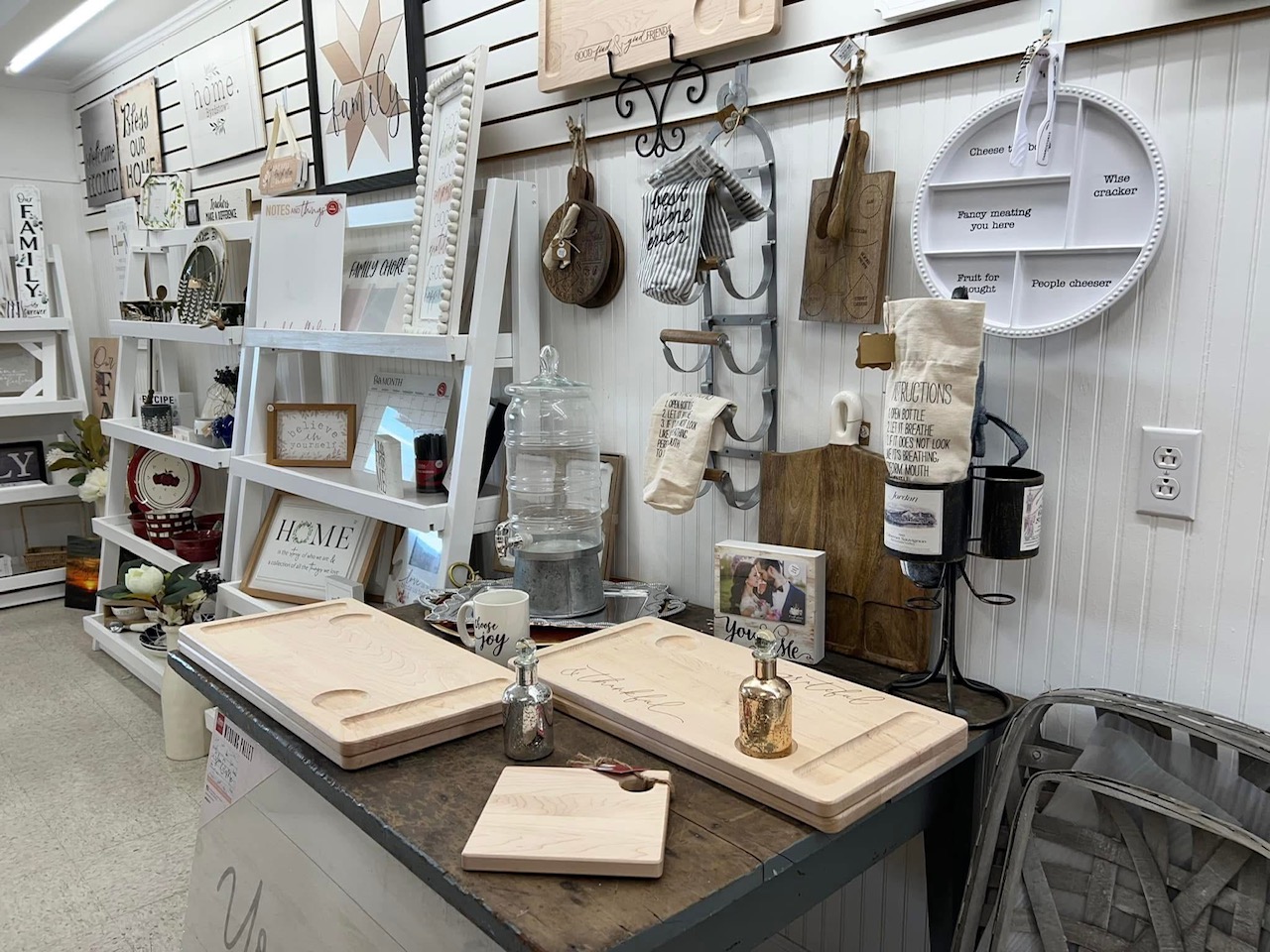 Charcuterie boards and home decor at Back Porch Gifts